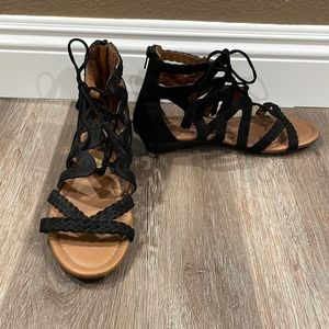 Black and dark brown suede gladiator sandals from Sonoma brand